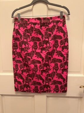 J.crew size 2 no. 2 Pink and Brown Lion Print Pencil Skirt